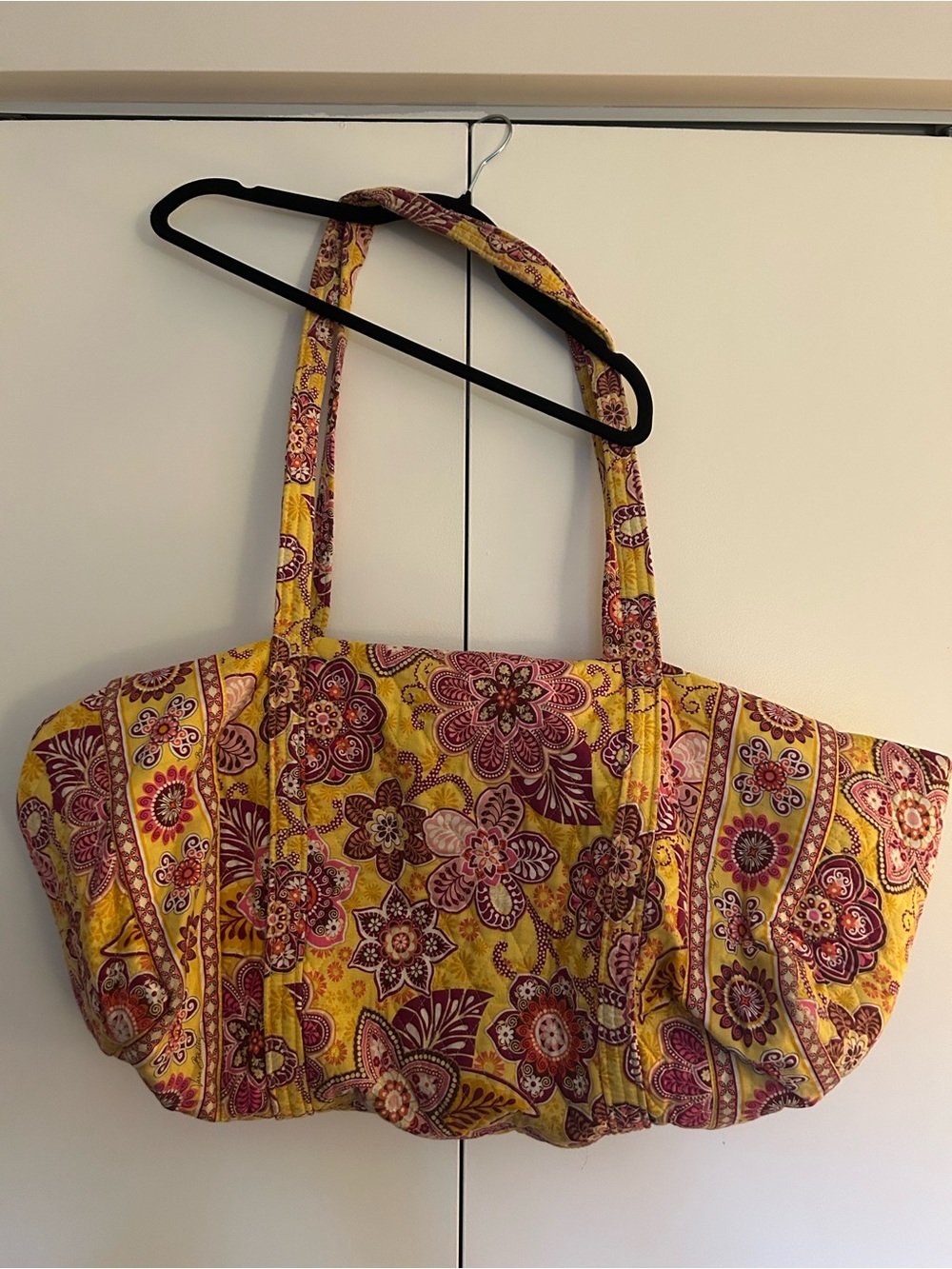 Vera Bradley Yellow Quilted Floral Tote with Pink Accents